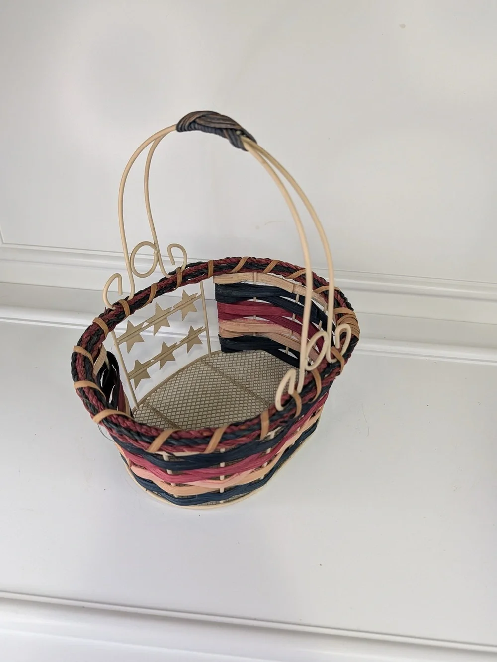 Patriotic Woven Star Accent basket - Black, Red & Tan